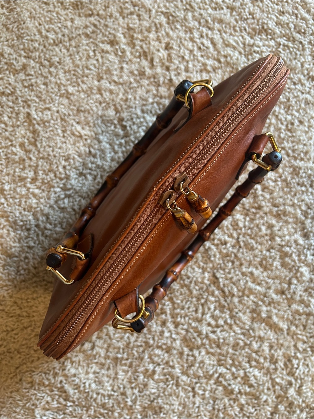 Gucci Bamboo Brown Leather Two Way Shoulder Hand Bag- Gorgeous! - Picture 7 of 11